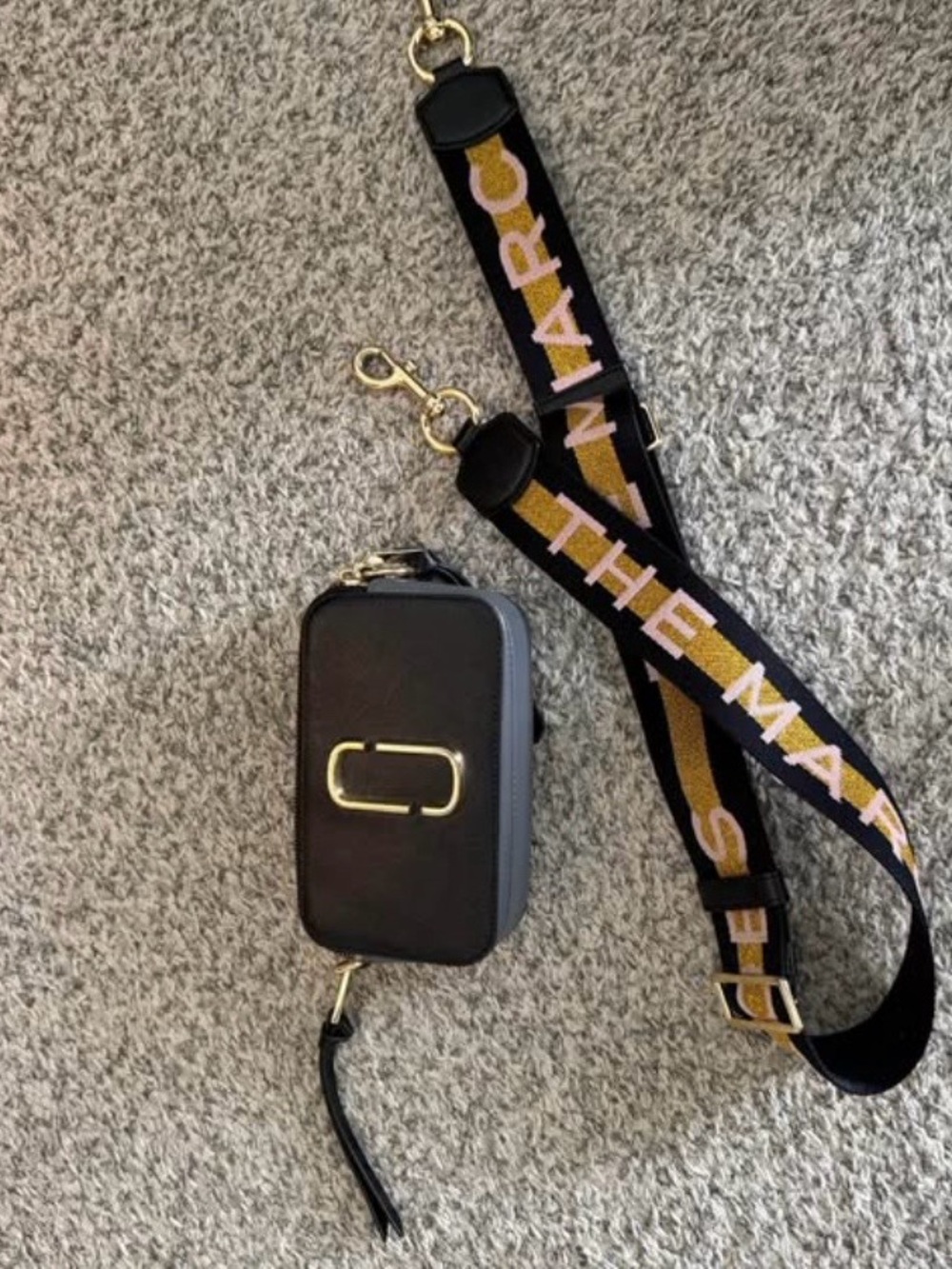 Marc Jacobs Black Crossbody Camera Bag with Logo Strap